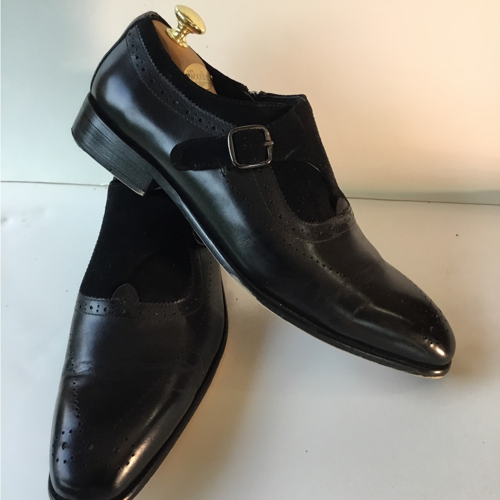 Men's Black Leather Single Buckle Monk Strap Dress Shoes